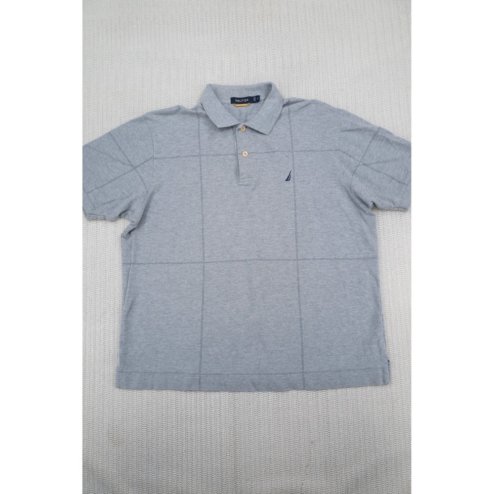 Nautica Shirt Mens Medium Grat Short Sleeve Embroidered Logo Golf Preppy